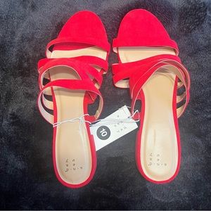 Red faux suede multi strap sandal. Size 10. A new day. 1 in heel. New w …